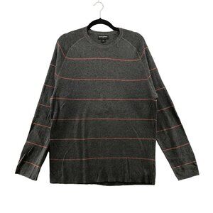 Banana Republic Cotton Sweater Mens XL Crewneck Pullover Dark‎ Gray Red Striped